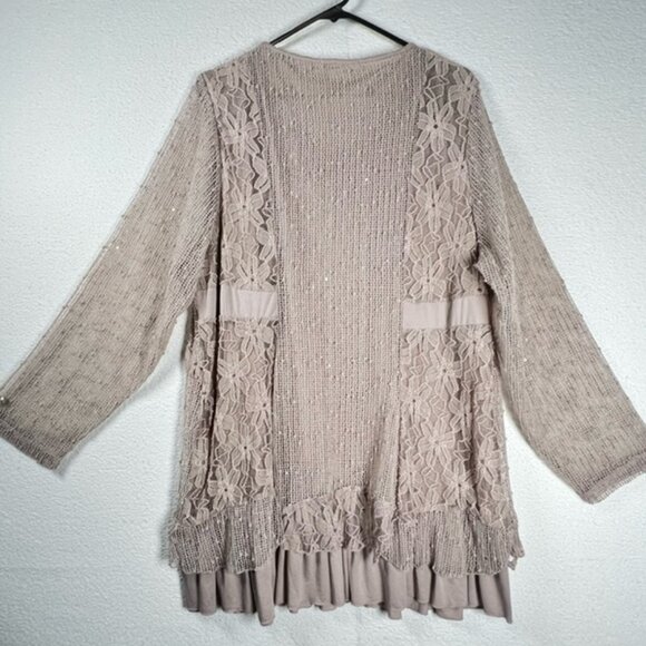Indigo Soul Women's Layered Tunic w/Lace & Sequin Detail, long Sheer Sleeves 3XL - Picture 3 of 6